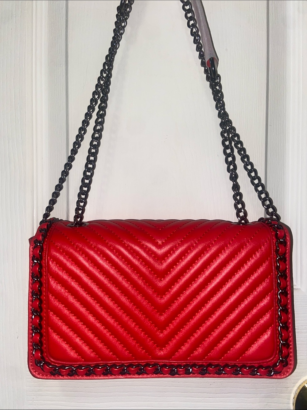 Red Quilted Chain-Handle Shoulder Bag
